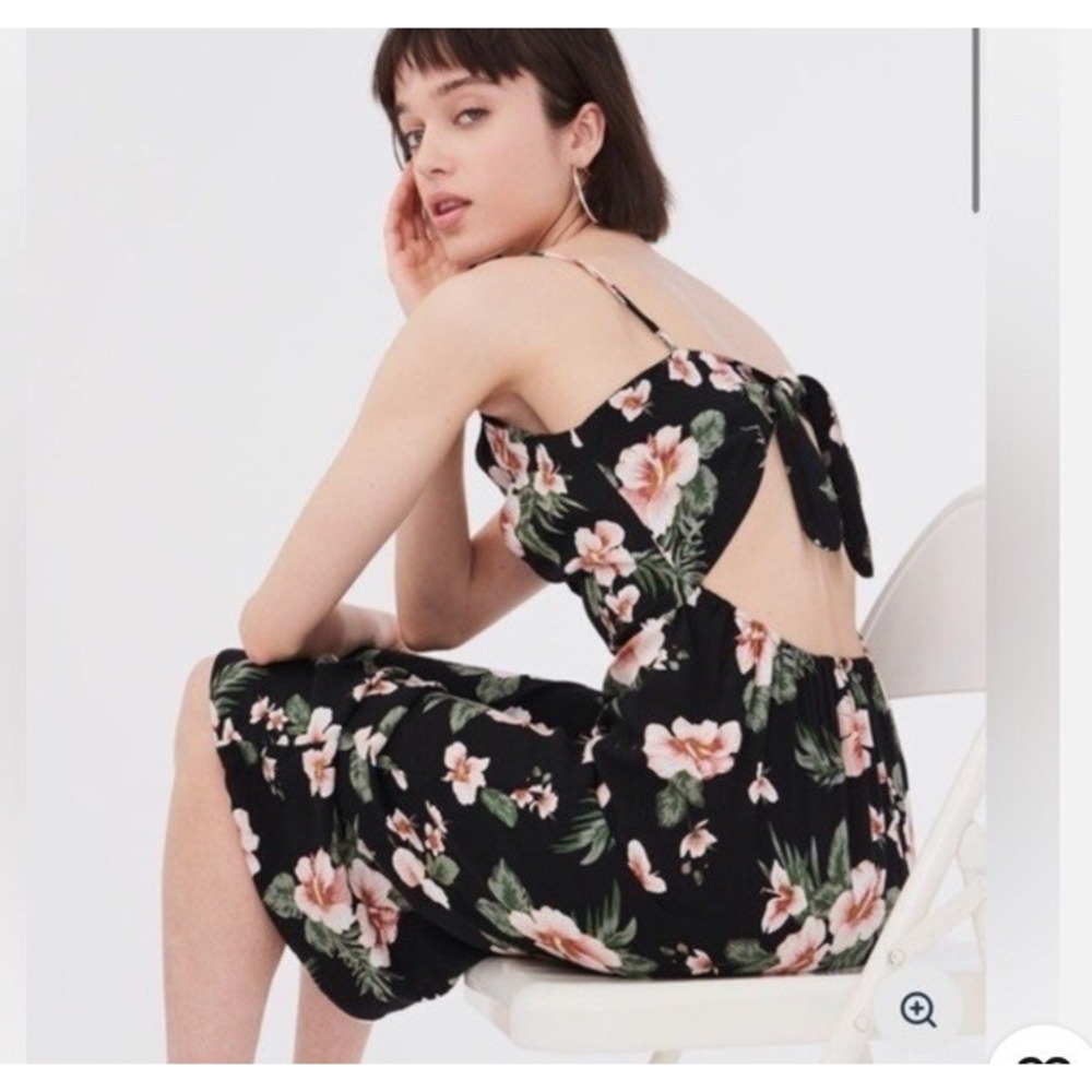 Aeropostale Floral Button-Front Midi Dress – Size M – Black Hibiscus Print – NWT